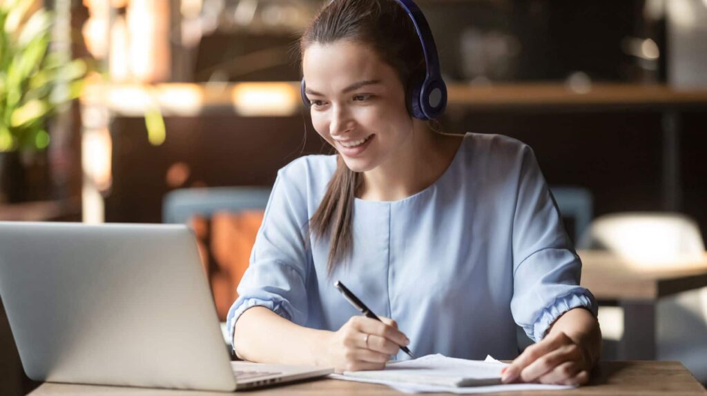 Student working on video call
